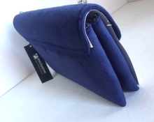 Load image into Gallery viewer, Loeffler Randall Clutch Crossbody Womens Purple Foldover Lock Velvet Rhinestone