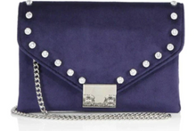Load image into Gallery viewer, Loeffler Randall Clutch Crossbody Womens Purple Foldover Lock Velvet Rhinestone