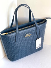 Load image into Gallery viewer, Love Moschino Small Tote Bag Valentina Blue Little Hearts Faux Leather Shopper