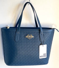 Load image into Gallery viewer, Love Moschino Valentina Small Tote Little Hearts Blue Faux Leather Shopper Bag