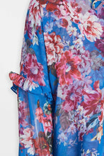 Load image into Gallery viewer, MISA Top Womens Extra Large Blue V-Neck Long Sleeve Floral Capriana Organza