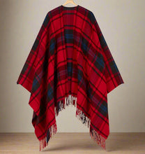 Load image into Gallery viewer, Maje Poncho Wrap Large Red Plaid Wool blend Womens Fringed One Size
