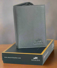 Load image into Gallery viewer, Mancini Wallet Trifold Mens Gray RFID ID Window Leather Gray Billfold Small Boxed