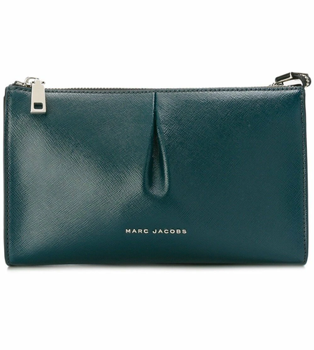 Marc Jacobs Crossbody Womens Green Gray Clutch Leather Pleated Two Tone Slim