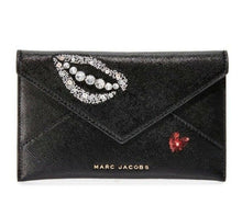 Load image into Gallery viewer, Marc Jacobs Wallet Mini Clutch Womens Black Leather Sequin Heart Beaded Lips