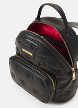 Load image into Gallery viewer, Moschino Love Hearts Backpack Medium Black Embossed Faux Leather Bag