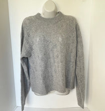 Load image into Gallery viewer, Naadam Cashmere Pointelle Knit Sweater Womens Gray Medium Crewneck Relaxed