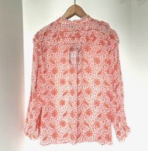Load image into Gallery viewer, Paige Margret Silk Georgette Shirt Medium Paisley Frill Long Sleeve Sherbert