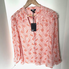 Load image into Gallery viewer, Paige Margret Silk Georgette Shirt Medium Paisley Frill Long Sleeve Sherbert