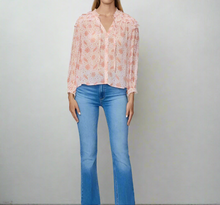 Load image into Gallery viewer, Paige Margret Silk Georgette Shirt Medium Paisley Frill Long Sleeve Sherbert