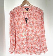 Load image into Gallery viewer, Paige Margret Silk Georgette Shirt Medium Paisley Frill Long Sleeve Sherbert