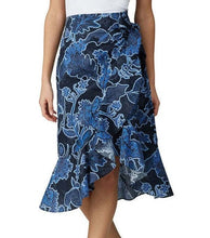 Load image into Gallery viewer, Parker Wrap Skirt Womens 8 Blue Midi  Floral Asymmetric Cotton Drew Ruffle