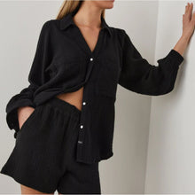 Load image into Gallery viewer, Rails Lauren Shirt Womens Small Black V-Neck  Cotton Gauze Long Sleeve Lightweight