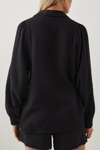 Rails Lauren Shirt Womens Small Black V-Neck  Cotton Gauze Long Sleeve Lightweight