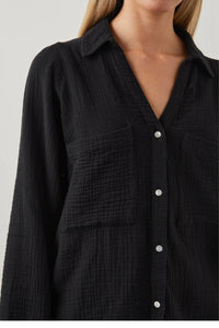 Rails Lauren Shirt Womens Small Black V-Neck  Cotton Gauze Long Sleeve Lightweight