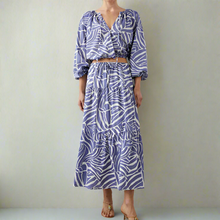 Load image into Gallery viewer, Rails Mary Midi Skirt Small Blue Aline Cotton Lightweight Abstract Island Waves