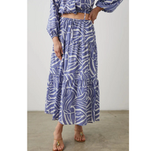 Load image into Gallery viewer, Rails Mary Midi Skirt Small Blue Aline Cotton Lightweight Abstract Island Waves
