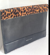 Load image into Gallery viewer, Rebecca Minkoff Clutch Womens Leo Brown Leopard Leather Slim Envelope Zipper Trim
