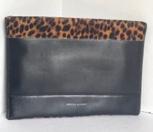Load image into Gallery viewer, Rebecca Minkoff Clutch Womens Leo Brown Leopard Leather Slim Envelope Zipper Trim