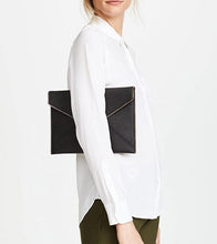 Load image into Gallery viewer, Rebecca Minkoff Clutch Womens Leo Black Leather Slim Envelope Zipper Trim