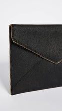 Load image into Gallery viewer, Rebecca Minkoff Clutch Womens Leo Black Leather Slim Envelope Zipper Trim