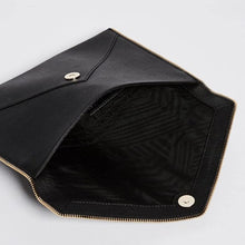 Load image into Gallery viewer, Rebecca Minkoff Clutch Womens Leo Black Leather Slim Envelope Zipper Trim