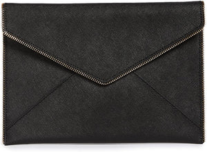 Rebecca Minkoff Clutch Womens Leo Black Leather Slim Envelope Zipper Trim