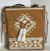 Load image into Gallery viewer, Rebecca Minkoff Crossbody Messenger Bag Brown Suede Leather Aztec Embroidered