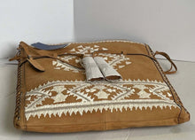 Load image into Gallery viewer, Rebecca Minkoff Crossbody Messenger Bag Brown Suede Leather Aztec Embroidered