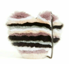 Load image into Gallery viewer, Rebecca Minkoff Women's Heart Striped Fur Trim Leather Chain Strap Crossbody