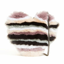 Load image into Gallery viewer, Rebecca Minkoff Women's Heart Striped Fur Trim Leather Chain Strap Crossbody