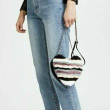 Load image into Gallery viewer, Rebecca Minkoff Women's Heart Striped Fur Trim Leather Chain Strap Crossbody