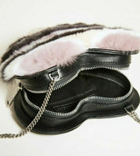 Load image into Gallery viewer, Rebecca Minkoff Women's Heart Striped Fur Trim Leather Chain Strap Crossbody