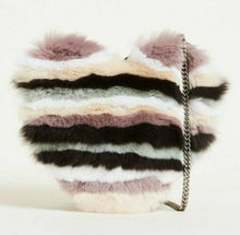 Load image into Gallery viewer, Rebecca Minkoff Women's Heart Striped Fur Trim Leather Chain Strap Crossbody