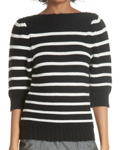 Load image into Gallery viewer, Rebecca Taylor Sweater Womens Small Black Boat Neck Elbow Sleeve Stripe Cotton Wool