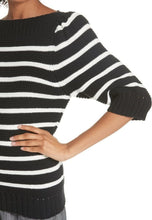 Load image into Gallery viewer, Rebecca Taylor Sweater Womens Small Black Boat Neck Elbow Sleeve Stripe Cotton Wool