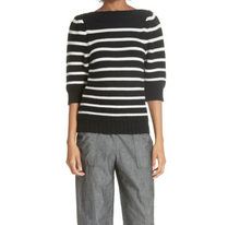 Load image into Gallery viewer, Rebecca Taylor Sweater Womens Small Black Boat Neck Elbow Sleeve Stripe Cotton Wool