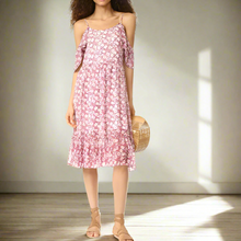 Load image into Gallery viewer, Rebecca Minkoff Women's Cold Shoulder Floral Ruffled Pink A-Line Dress XS