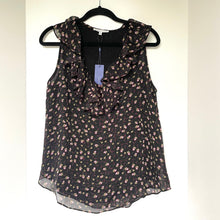 Load image into Gallery viewer, Rebecca Minkoff Women's V-Neck Sleeveless Ruffled Floral Crepe Black Top, S