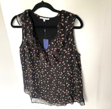 Load image into Gallery viewer, Rebecca Minkoff Women's V-Neck Sleeveless Ruffled Floral Crepe Black Top, S