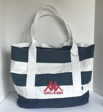 Load image into Gallery viewer, Robe di Kappa Large Tote White Blue Heather Stripes Shoulder Bag Red Logo