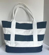 Load image into Gallery viewer, Robe di Kappa Large Tote White Blue Heather Stripes Shoulder Bag Red Logo