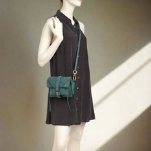 Load image into Gallery viewer, She Lo Crossbody Womens Small Green Leather Moto Camera Bag Shoulder