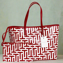 Load image into Gallery viewer, Ted Baker Large Tote T Logo Red Coated Shopper w Detachable Pouch Glossy