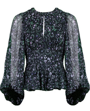Load image into Gallery viewer, Ted Baker Mairivi Blouse Womens Small Black Floral Peplum Hem Chiffon Top TB2