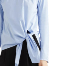 Load image into Gallery viewer, Theory Shirt Womens Small Blue Stretch Cotton Long Sleeve Waist Tie, Serah