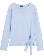 Load image into Gallery viewer, Theory Shirt Womens Small Blue Stretch Cotton Long Sleeve Waist Tie, Serah