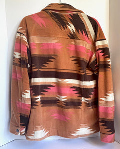 Thread & Supply Shacket Womens Large Jacket Boxy Fleece Aztec Print Orange