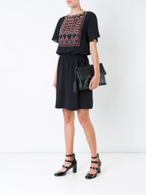 Load image into Gallery viewer, Tory Burch Dress Womens 8 Black Silk Short Sleeve Embroidered Blouson Short
