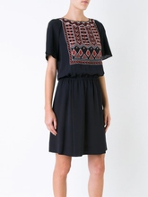 Load image into Gallery viewer, Tory Burch Dress Womens 8 Black Silk Short Sleeve Embroidered Blouson Short